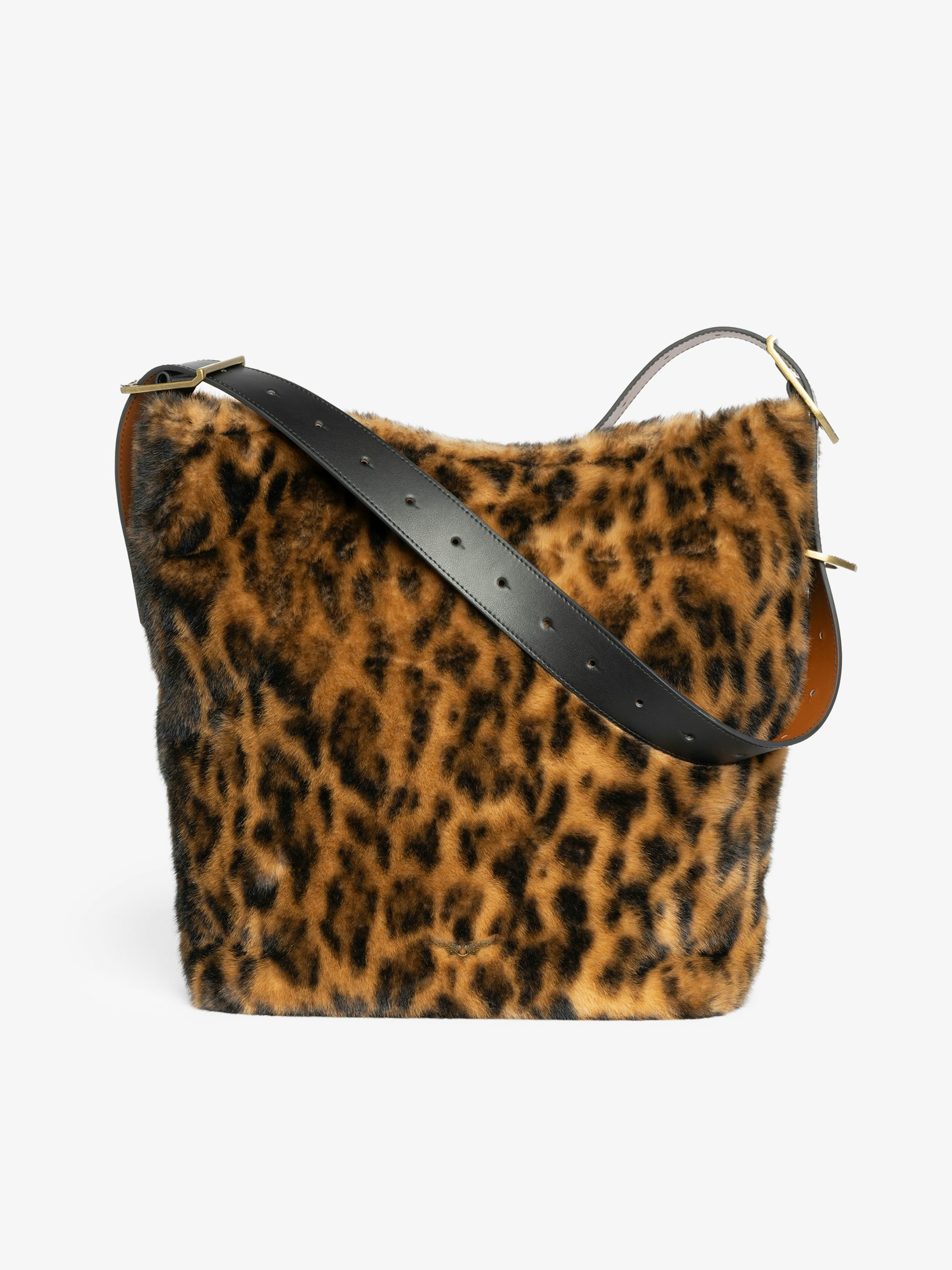 Jane Hobo XL Leopard Bag - Large hobo bag in leopard faux fur with leather shoulder strap and signature wings.